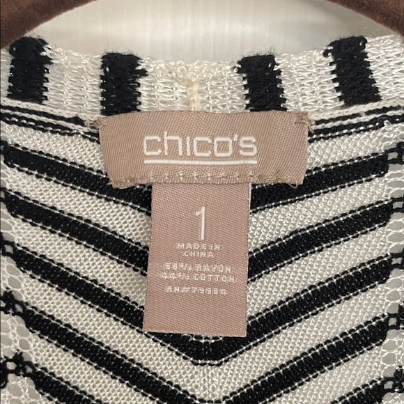 Chico's Chevron 3/4 Sleeve Open Sweater Cardigan Duster Black & Blue Cardigan - Picture 5 of 5